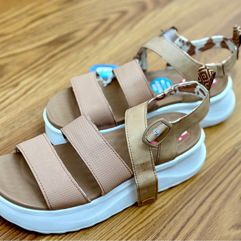 Hey Dude Women's Taupe & White Platform Sandals